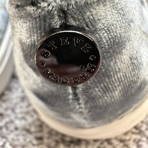 Shiny Blue/Silver Crushed Velvet Slip On Shoes - Picture 9 of 10